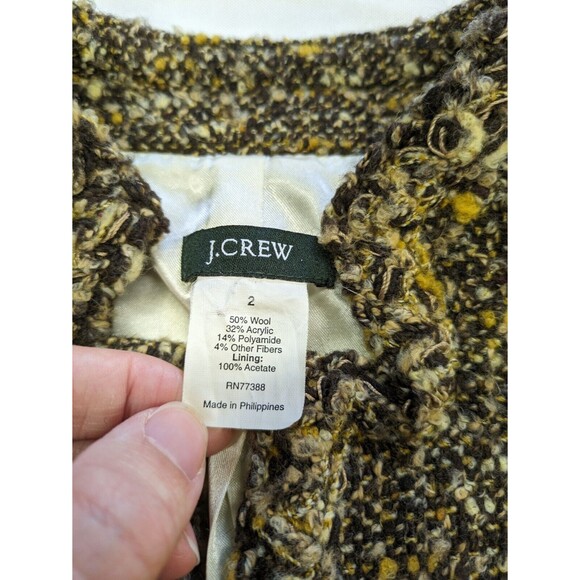 J. Crew Brown Wool Blend Tweed Women's Collarless Blazer Academia Pockets Size 2 - Picture 7 of 9